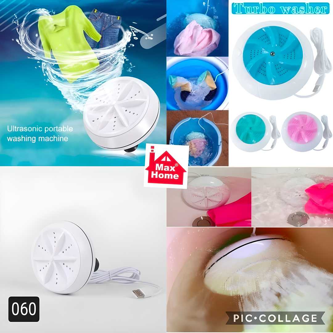 2In1 Mini Washing Machine Portable Rotating Ultrasonic Turbine Washer